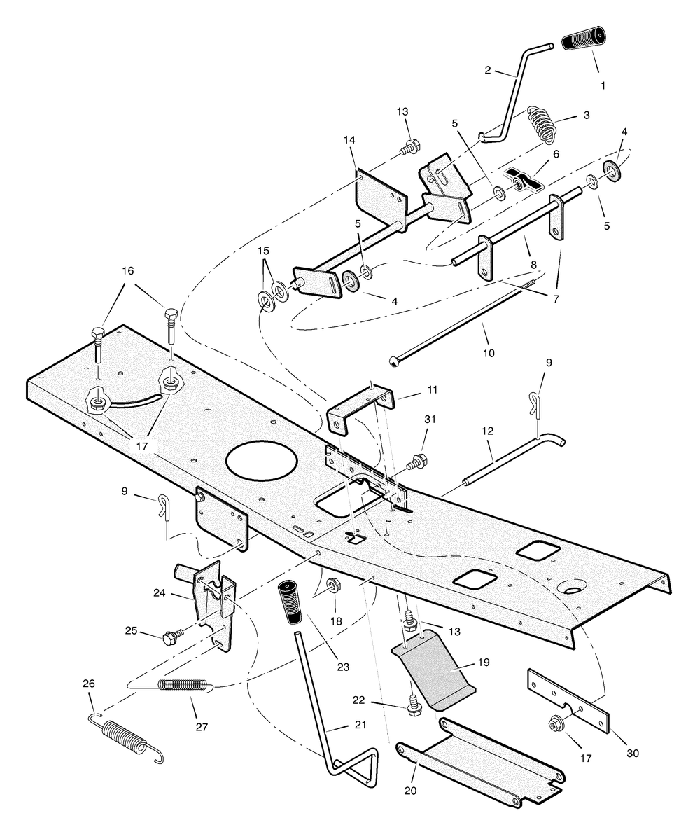 Mower Housing Suspension Diagram and Parts List for 309002X24A  Briggs and Stratton Lawn Tractor